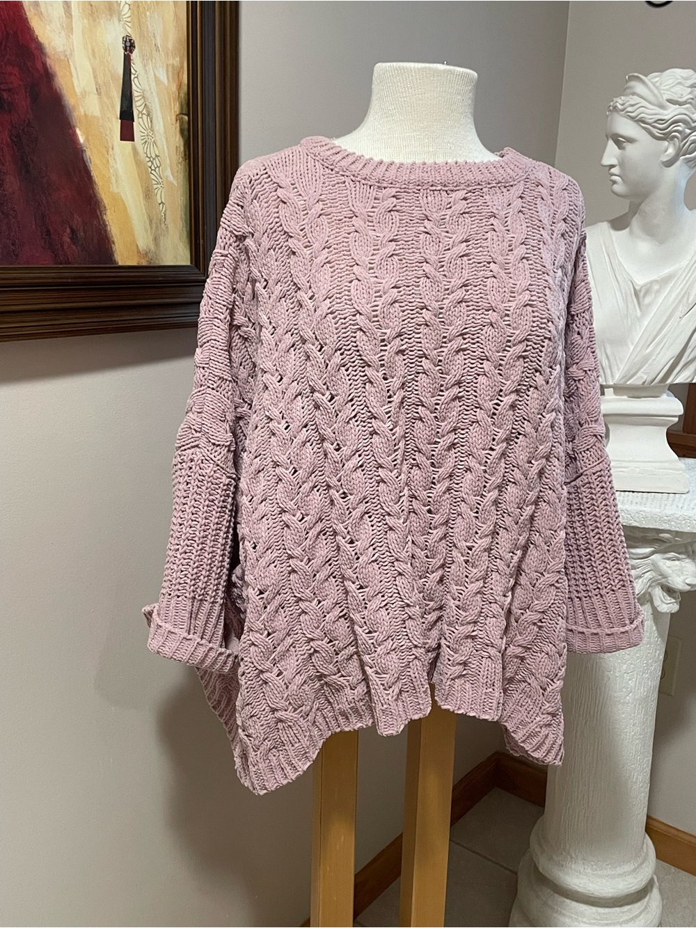 Umgee Dusty Rose Cable Knit Oversized Comfy Sweater S
